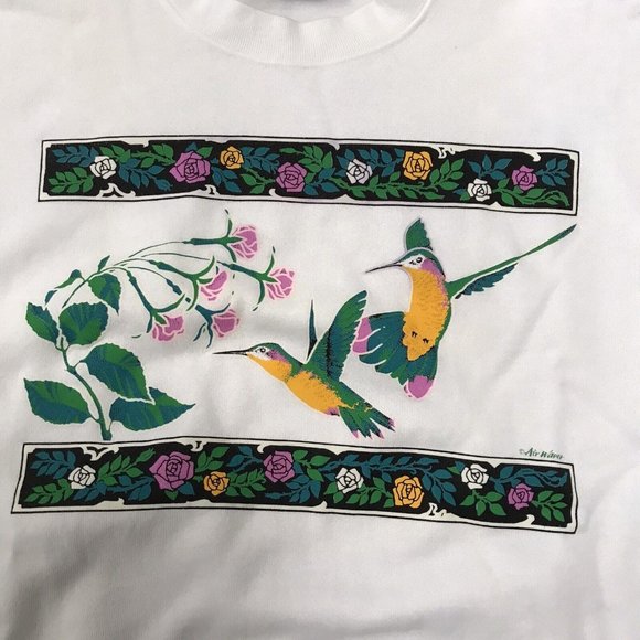 Vintage Volunteer Knit Apparel Crewneck Sweatshirt Size Large Nature Floral Bird - Picture 3 of 8